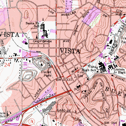 Topographic Map of Vista Chamber of Commerce, CA