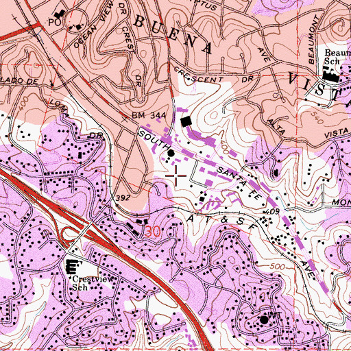 Topographic Map of Vista Christian Fellowship Church, CA