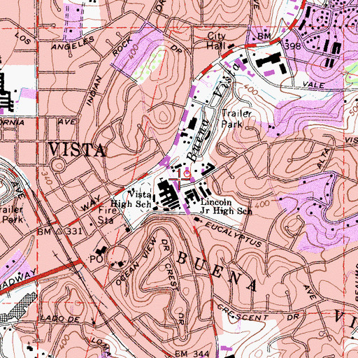 Topographic Map of Vista City Hall, CA