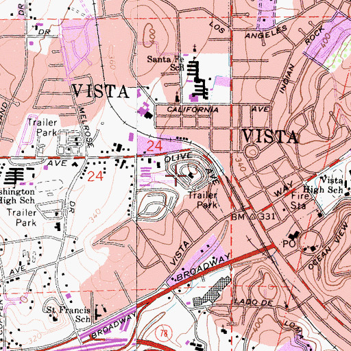 Topographic Map of Vista Manor Trailer Park, CA