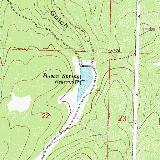 Topographic Map of Poison Spring Reservoir, CO