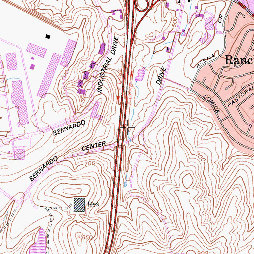 Topographic Map of Bernardo Shopping Center, CA
