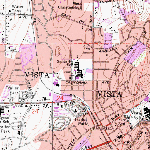 Topographic Map of California Avenue Elementary School, CA