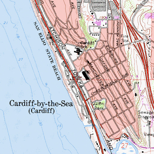 Topographic Map of Cardiff Branch San Diego County Library, CA