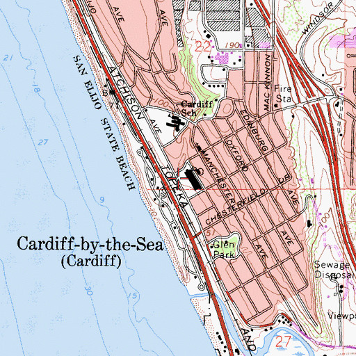 Topographic Map of Cardiff-By-The-Sea Towne Centre Shopping Center, CA