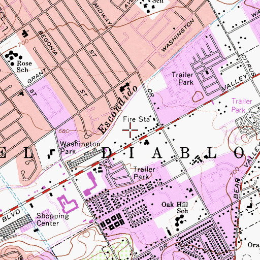 Topographic Map of Carousel Plaza Shopping Center, CA