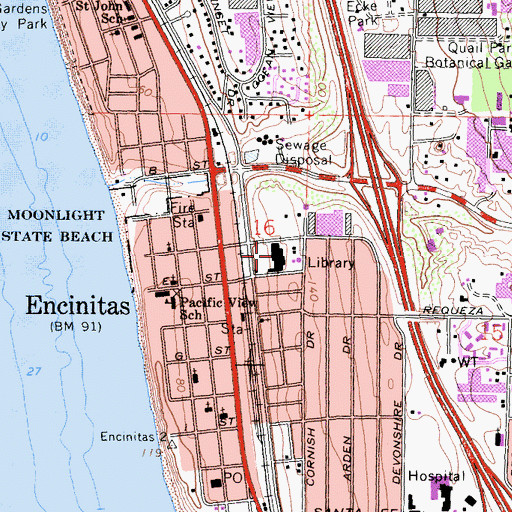 Topographic Map of Encinitas City Hall, CA