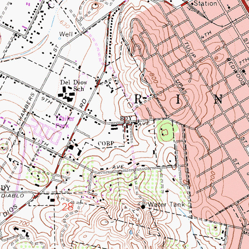 Topographic Map of Escondido Junior Academy, CA
