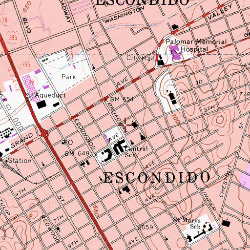 Topographic Map of First United Methodist Church of Escondido, CA