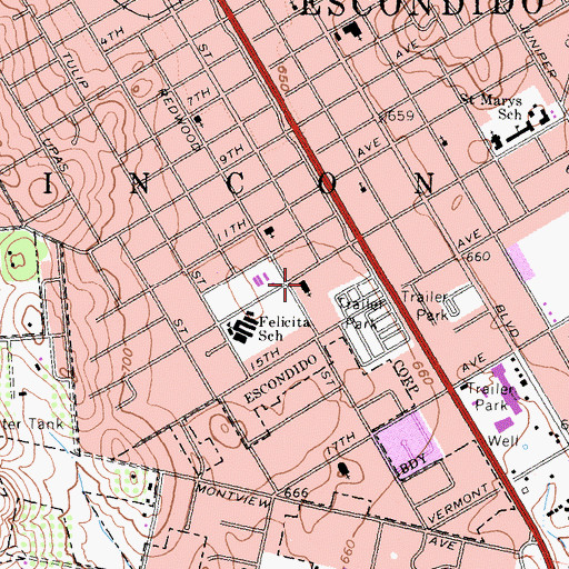 Topographic Map of Grace Lutheran Church, CA