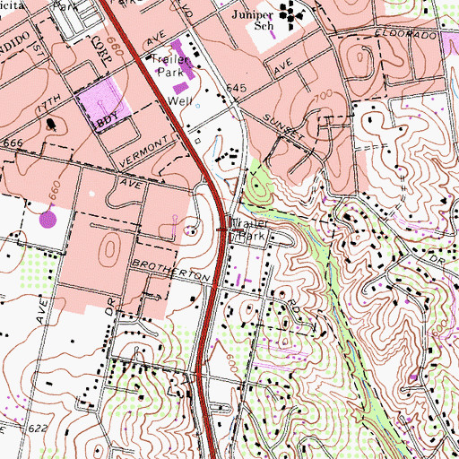 Topographic Map of Hidden Vale Mobile Home Park, CA