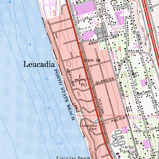 Topographic Map of Leucadia Post Office, CA