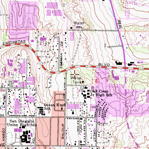 Topographic Map of Oakcrest County Park, CA
