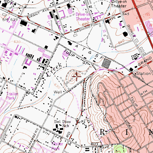 Topographic Map of Plaza las Palmas Shopping Center, CA