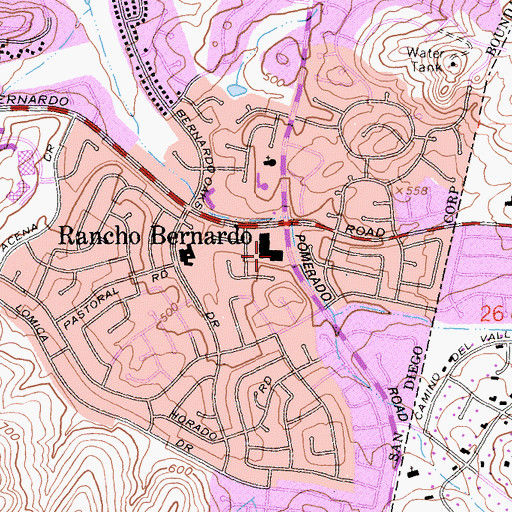 Topographic Map of Pomerado Village Shopping Center, CA