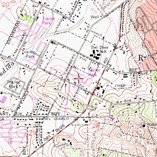 Topographic Map of Ponderosa Club Mobile Home Park, CA