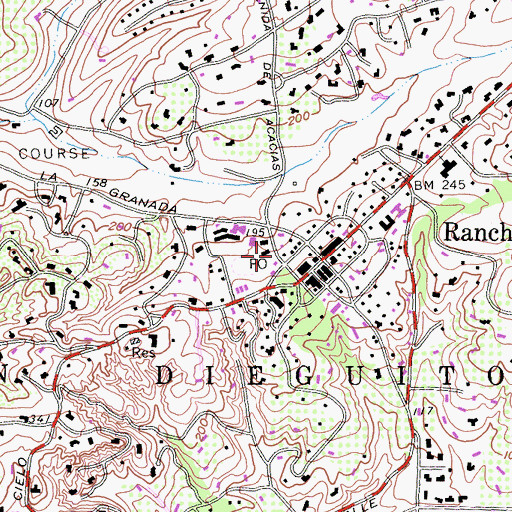 Topographic Map of Rancho Santa Fe Branch San Diego County Library, CA