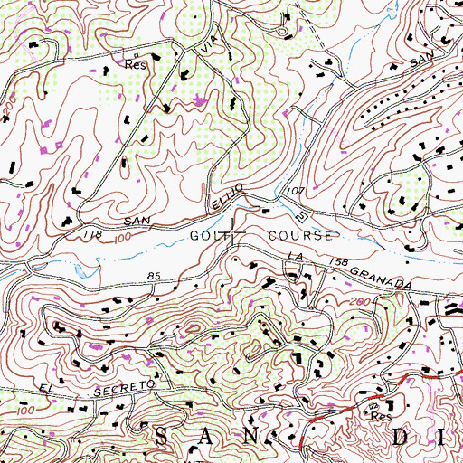 Topographic Map of Rancho Santa Fe Golf Course, CA