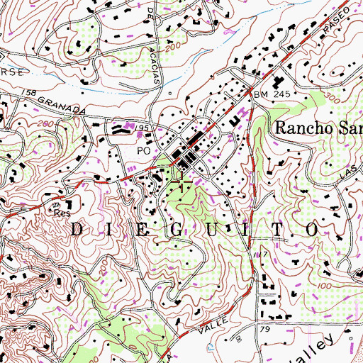 Topographic Map of Rancho Santa Fe Post Office, CA
