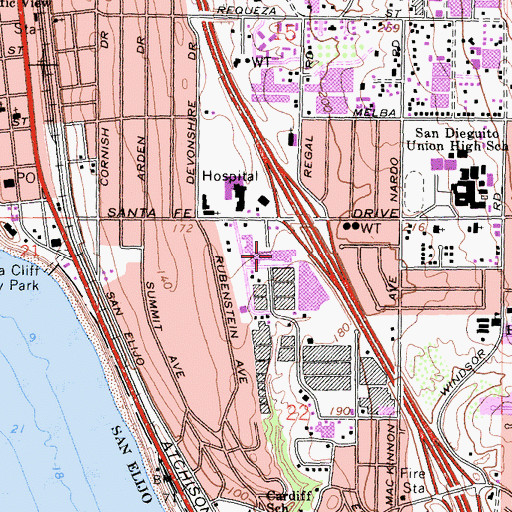 Topographic Map of Santa Fe Plaza Shopping Center, CA