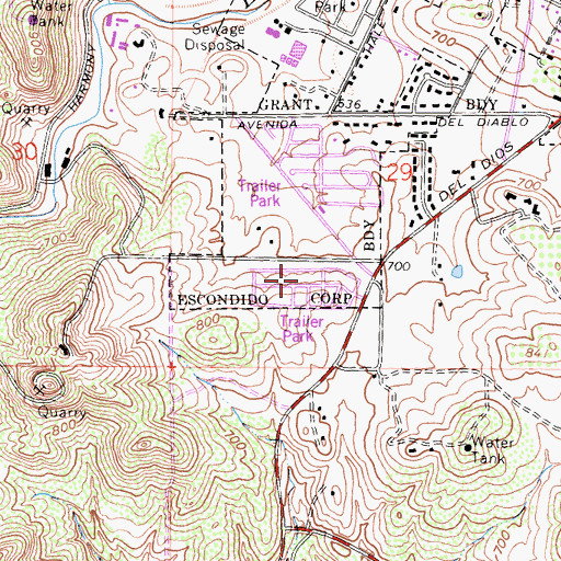 Topographic Map of The Views Mobile Home Park, CA