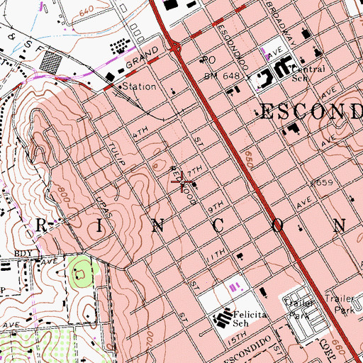 Topographic Map of Unity Church of Escondido, CA