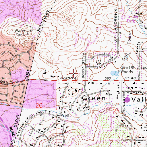 Topographic Map of Valle Verde Park, CA