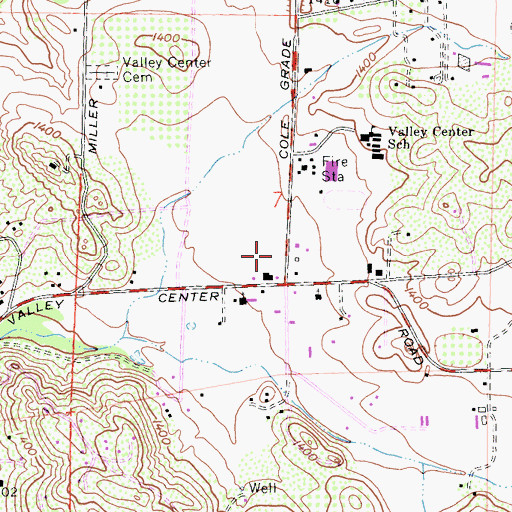 Topographic Map of Valley Center Post Office, CA