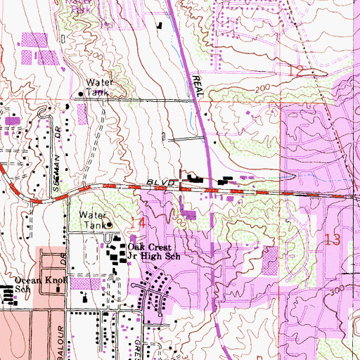 Topographic Map of Village Square Shopping Center, CA