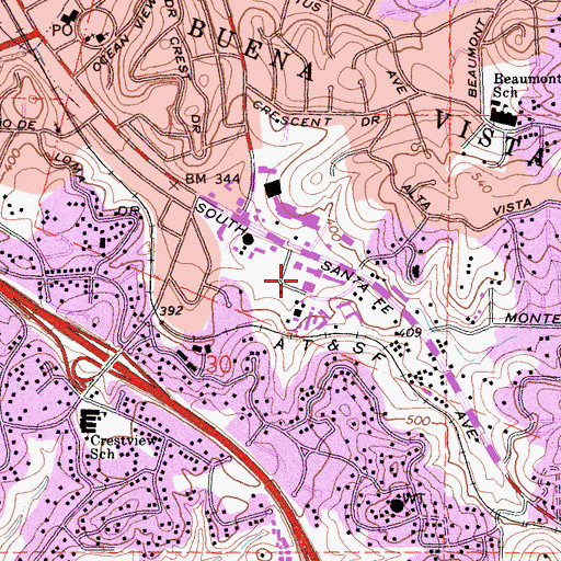 Topographic Map of Vista Post Office, CA