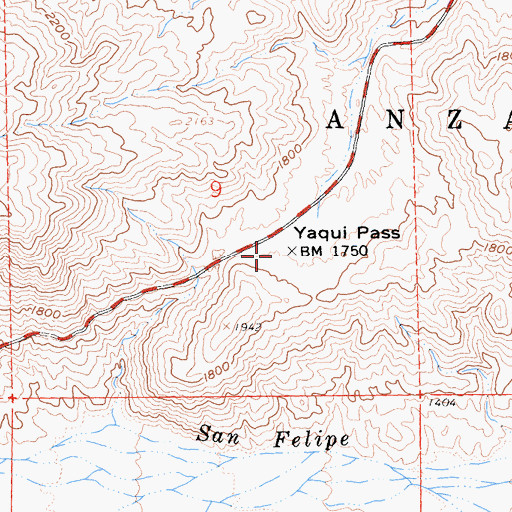 Topographic Map of Yaqui Pass Dry Camp, CA