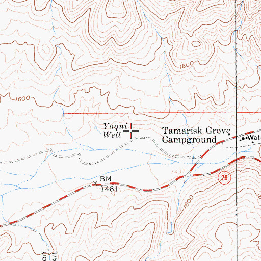Topographic Map of Yaqui Well Nature Trail, CA