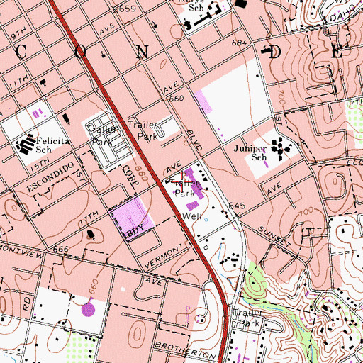 Topographic Map of Felicita Plaza Shopping Center, CA