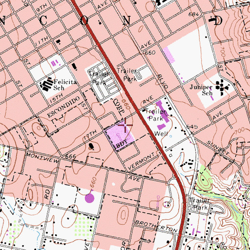 Topographic Map of Felicita Town Center Shopping Center, CA
