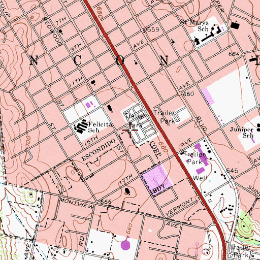 Topographic Map of Greencrest Park Mobile Home Park, CA