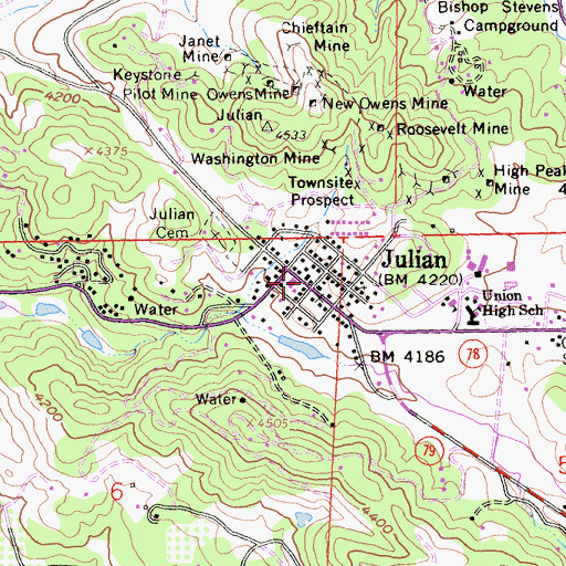 Topographic Map of Julian Chamber of Commerce, CA