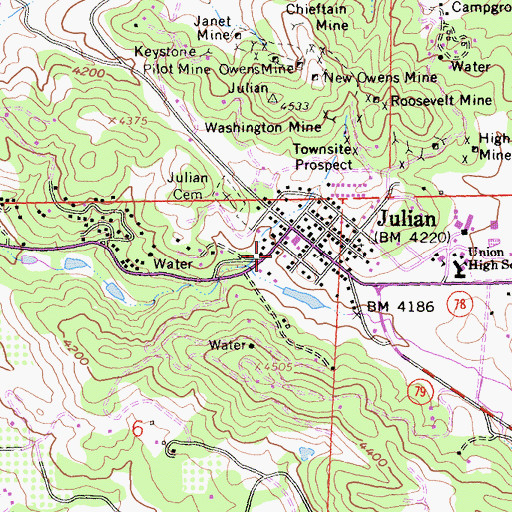 Topographic Map of Julian Pioneer Museum, CA