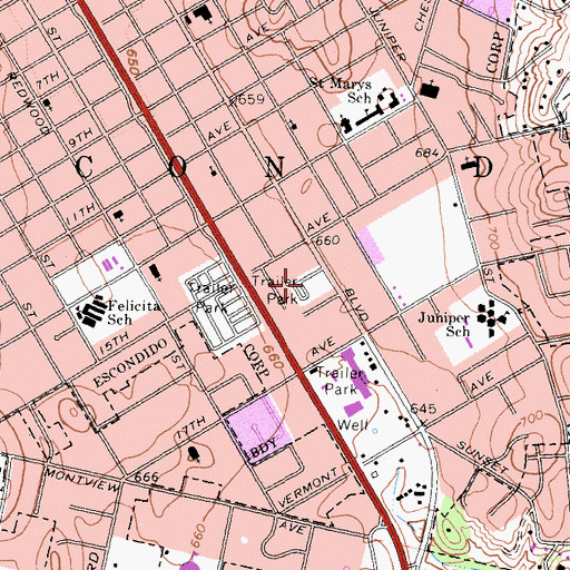 Topographic Map of Palomar Park Mobile Home Park, CA