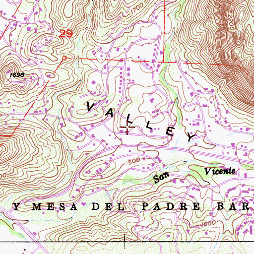 Topographic Map of San Vincente Community Church, CA