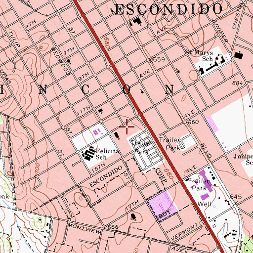 Topographic Map of Westwinds Lodge Mobile Home Park, CA