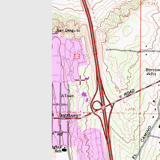 Topographic Map of Del Mar Hills Elementary School, CA