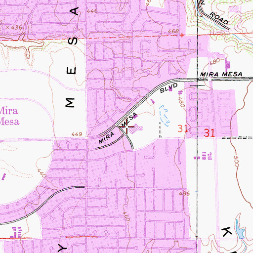 Topographic Map of Mesa Shopping Center, CA