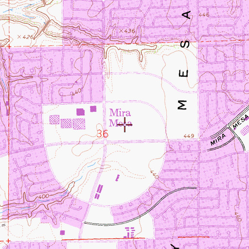 Topographic Map of Mira Mesa Park and Recreation Center, CA