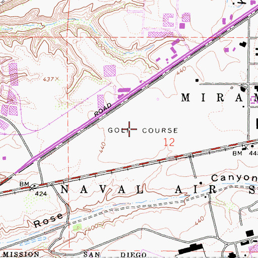 Topographic Map of Miramar Memorial Golf Course, CA