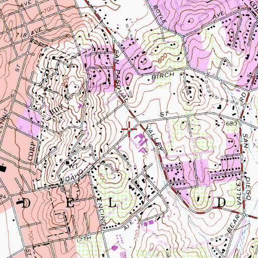 Topographic Map of Cathedral of the Valley Foursquare Church, CA