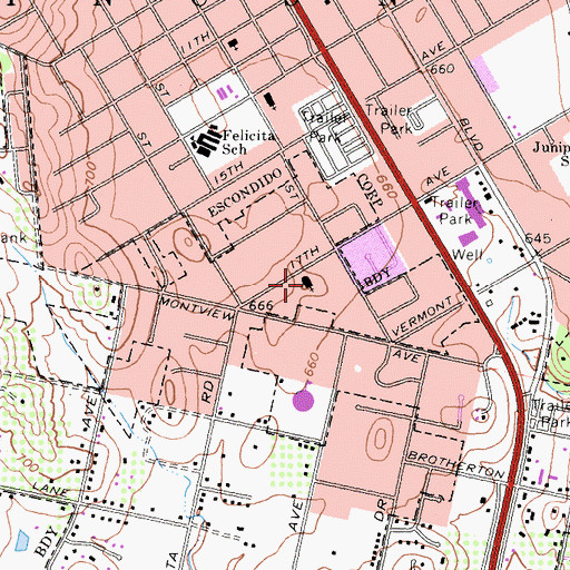 Topographic Map of Community Reformed Church of Escondido, CA