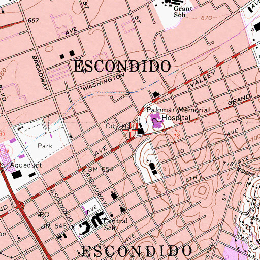 Topographic Map of Escondido City Hall, CA