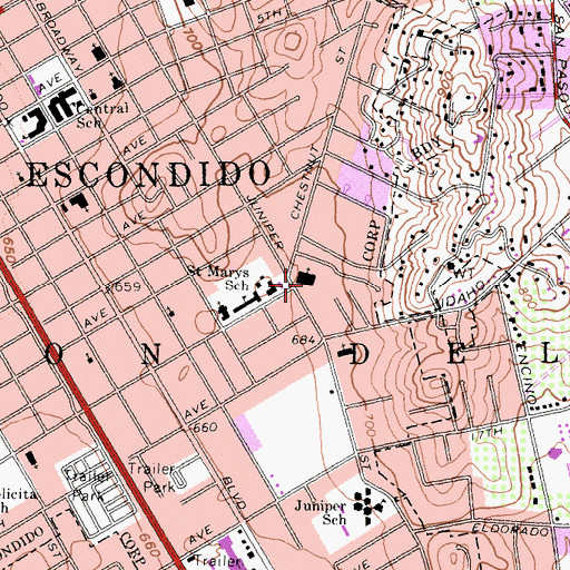 Topographic Map of First Christian Church, CA
