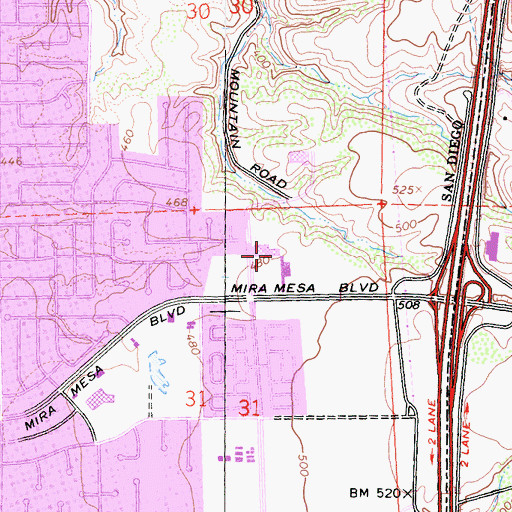 Topographic Map of Mira Mesa Square Shopping Center, CA