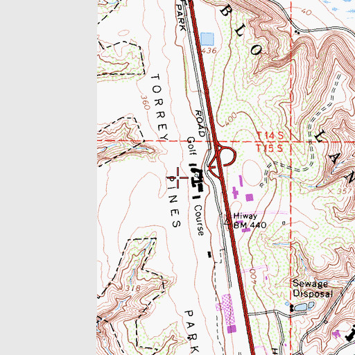 Topographic Map of Torrey Pines Municipal Golf Course, CA